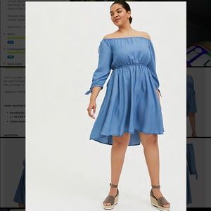 COPY - Blue Chambray Off The Shoulder Skater Dress